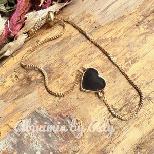CUTE BLACK HEART + gold rope chain dainty adjustable bracelet = Everyday jewelry